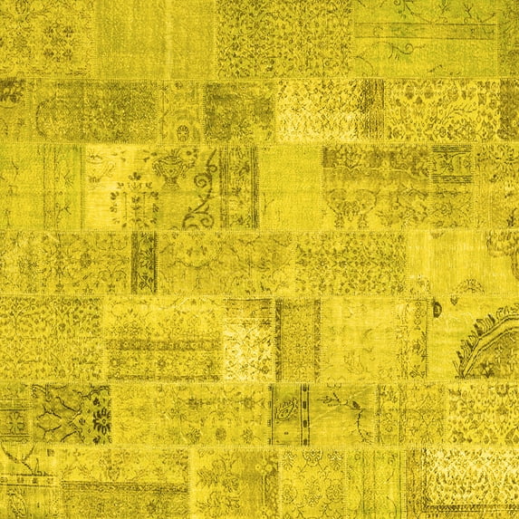 Ahgly Company Indoor Square Patchwork Yellow Transitional Area Rugs, 6' Square
