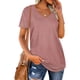 thumbnail image 2 of Camiseta de mujer simple con rayas verticales de corte holgado y manga corta con cuello en V de color puro para verano Rosa XL, 2 of 6