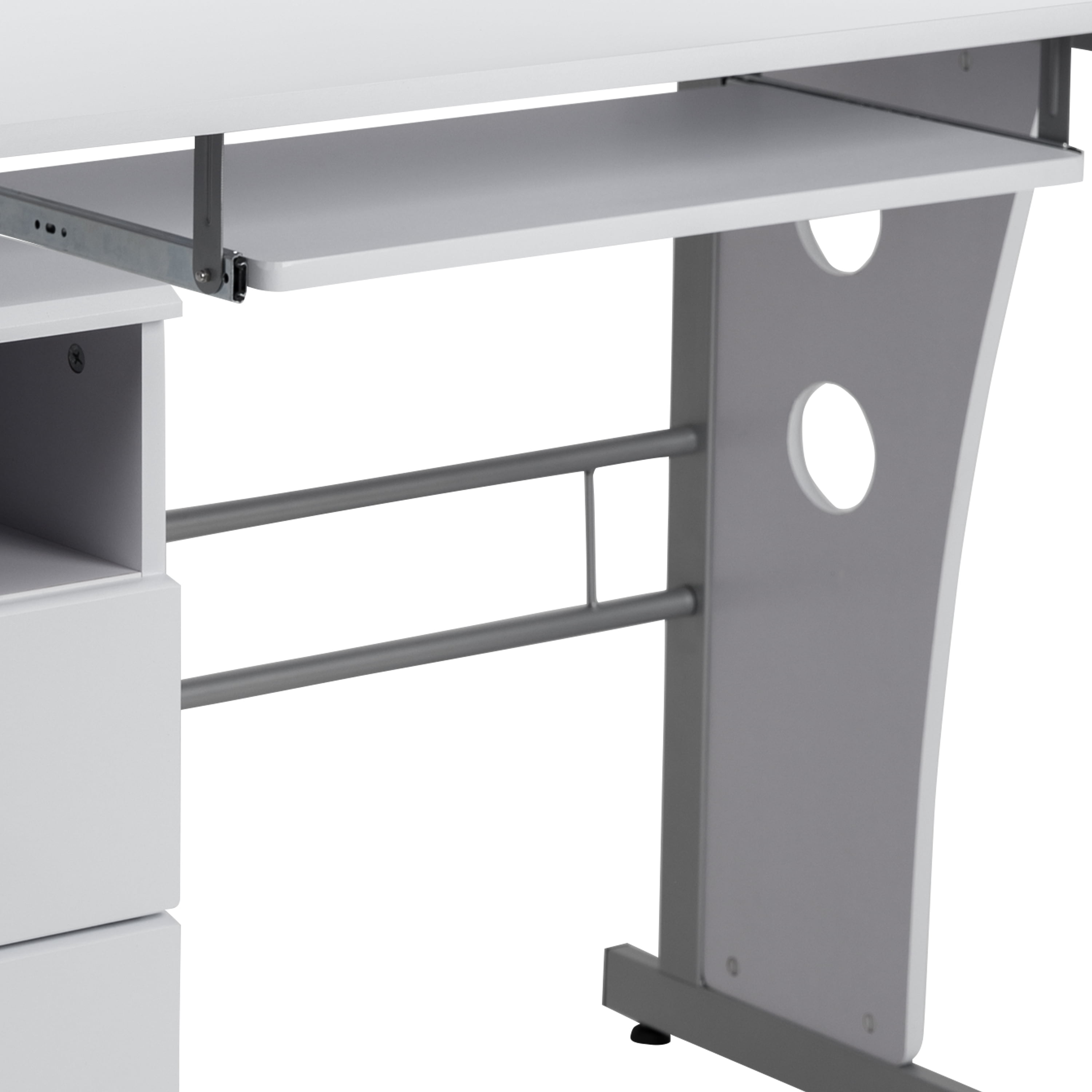 Emma + Oliver White Desk with Three Drawer Single Pedestal and Pull-Out Keyboard Tray