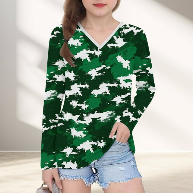 YUNAFFT Chandail à Manches Longues Imprimé Camouflage Col en V Style Militaire Mode Urbaine pour Filles