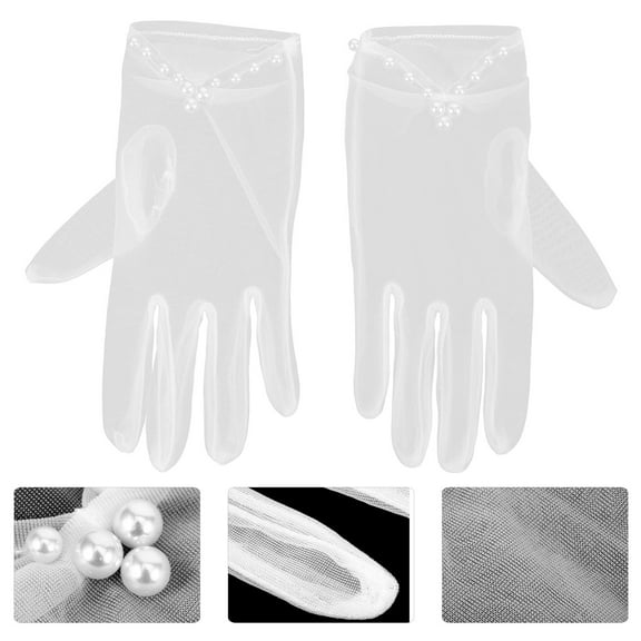 LOLIPPYY 1Pair White Wedding Gloves for Bride Design Mesh Gloves for Elegant Party