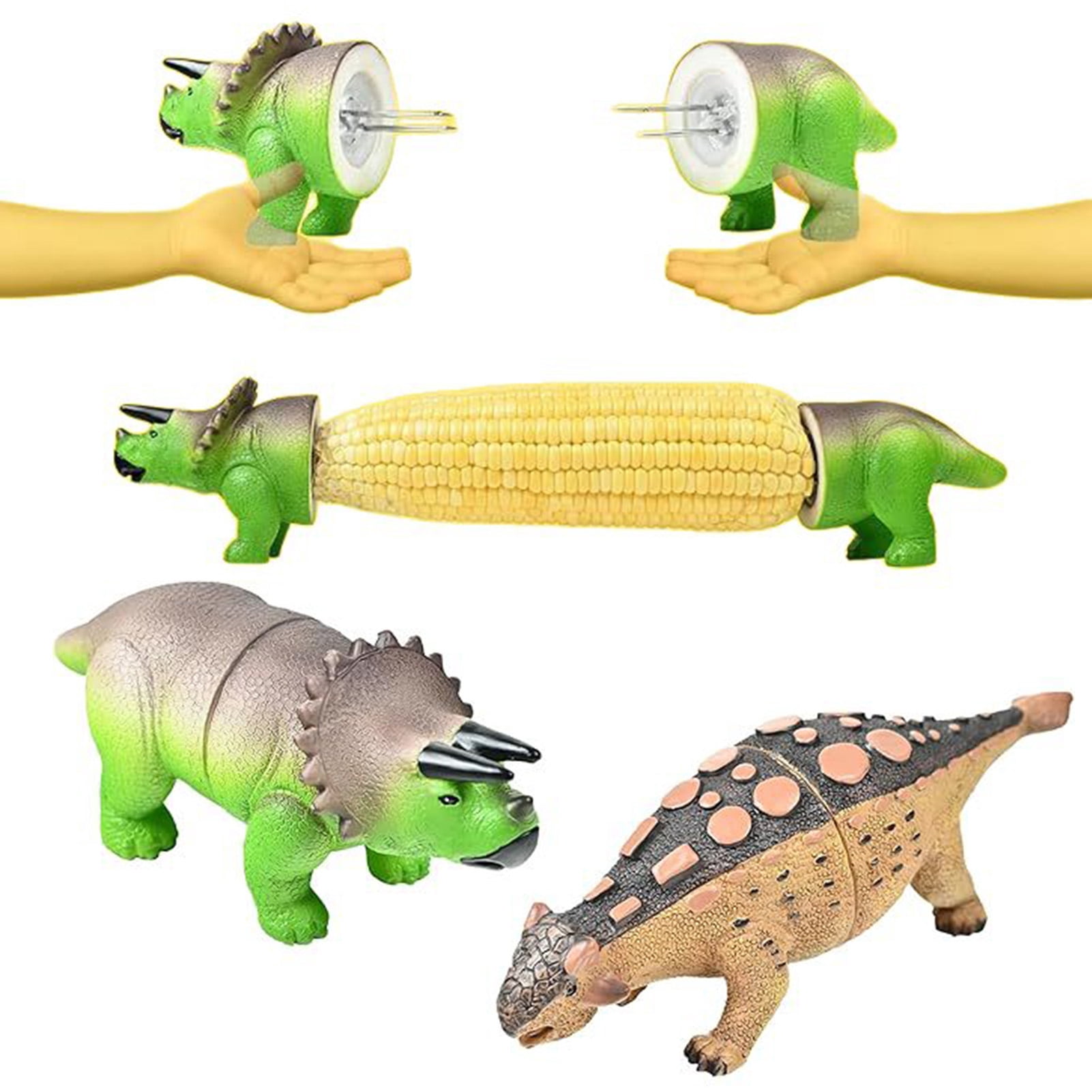 OIUR Dinosaur Corn Cob Holders for Kids Adults Reusable Corn Cob Skewers Dinosaur Corn Picks Kitchen Table Decoration