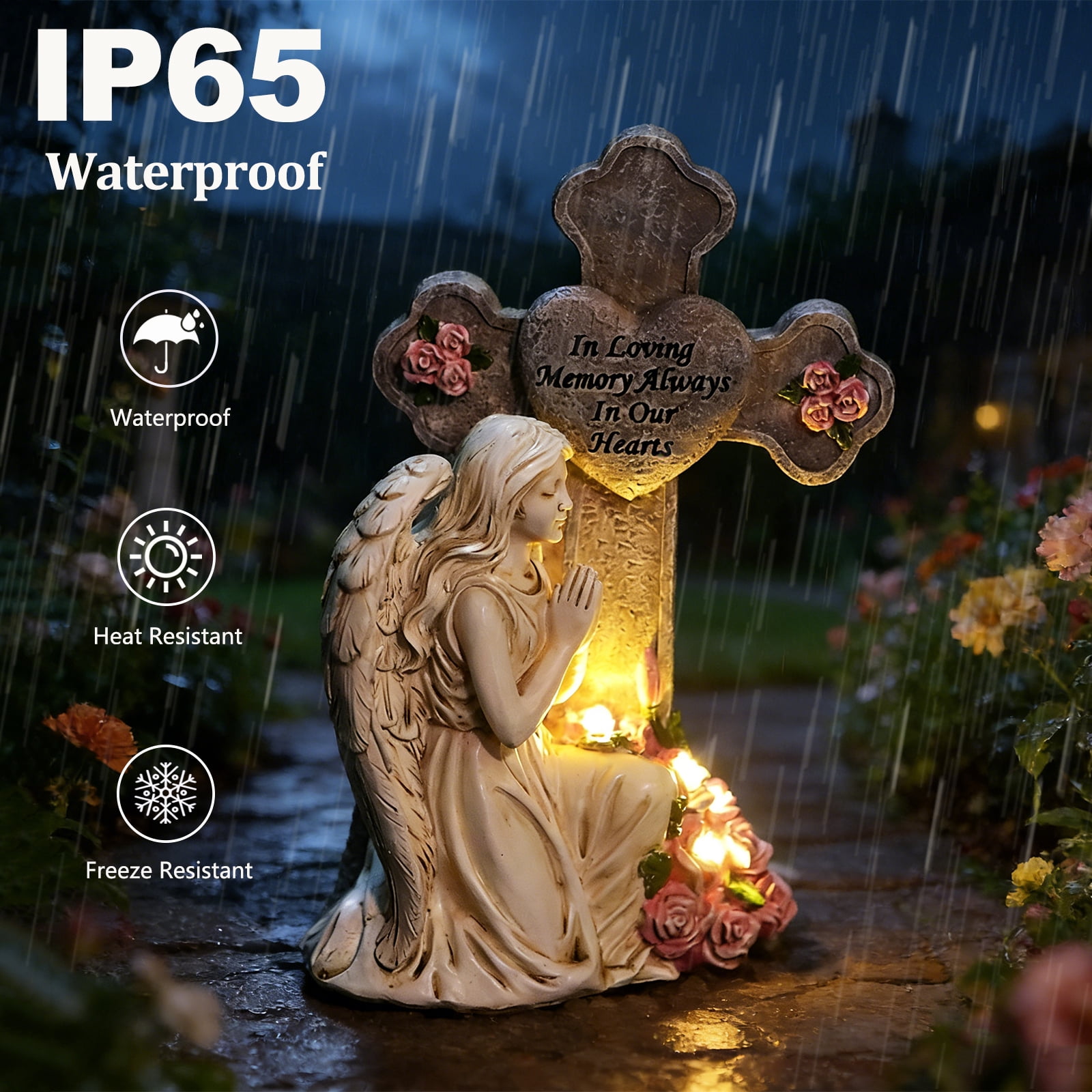Solar Angel Statue for Grave, Praying Angel Figurines Garden Statues Outdoor Waterproof, Resin Decor Memorial Statue for Garden Yard Lawn Grave Cemetery Decor, Memorial Gifts for Loss of Loved One
