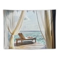 thumbnail image 5 of BCIIG Coastal Tapestry Twin Size, Romantic Wooden Bungalow on the Water Deckchairs Maldives Beach Summer Relax, Wall Hanging  Cover Wall Decor 40x60inch, 5 of 6