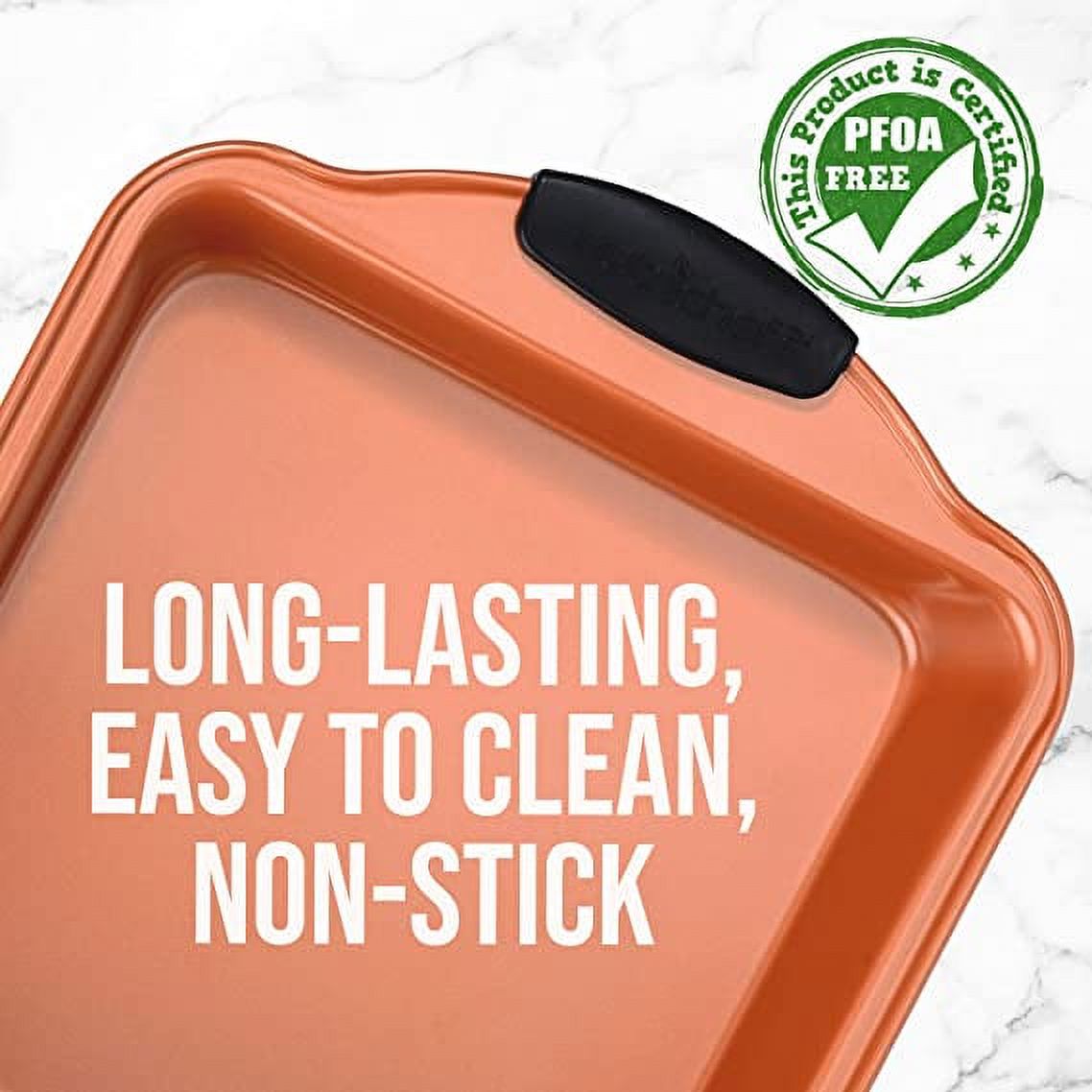 NutriChef 11” Non-Stick Cake Round Pan, Deluxe Gray Carbon Steel Pan with Red Silicone Handles