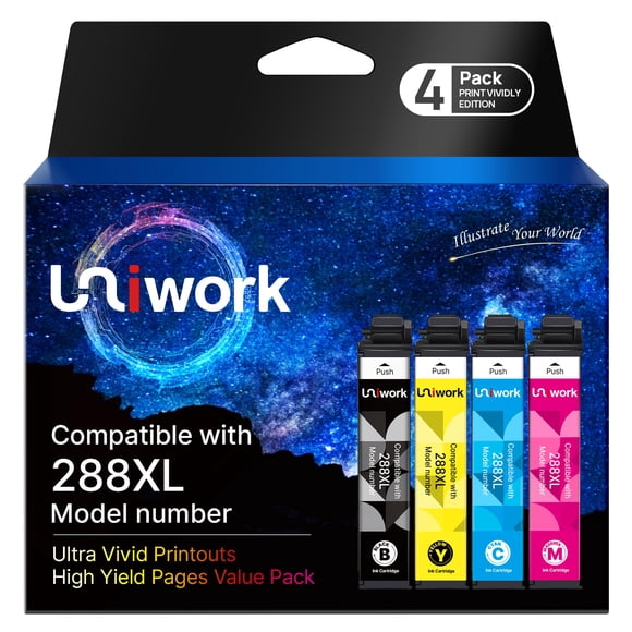 Uniwork Cartouches d'Encre 288TG Remises à Neuf pour Epson 288, Paquet Combiné, Rendement Élevé, à Utiliser avec XP-440 XP-330 XP-340 XP-430 XP-446 XP-434