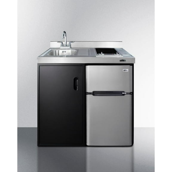 39" Wide All-In-One Kitchenette, stainless steel/black