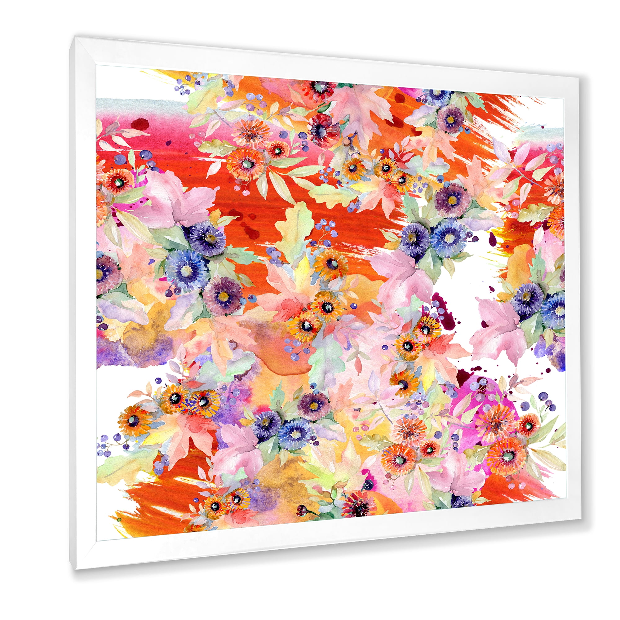 Wildflowers and Vibrant Wild Spring Leaves VI 16 in x 16 in Framed Painting Canvas Art Print, by Designart