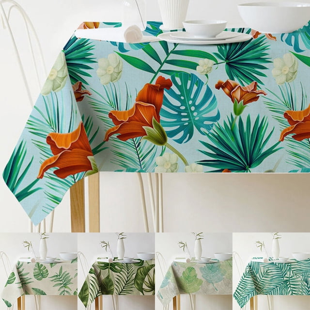 Mantel de estilo nórdico para el hogar cocina fiesta mantel Rectangular estampado de flores y hojas de plantas tropicales resistente al agua