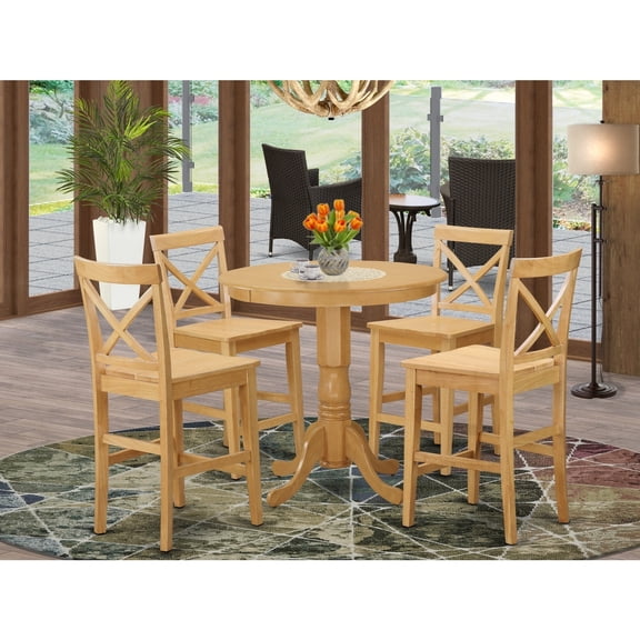 Counter Height Dining Set - 5 Piece Table & Chairs - Round Pedestal Table - Modern Kitchen Dining Room Furniture