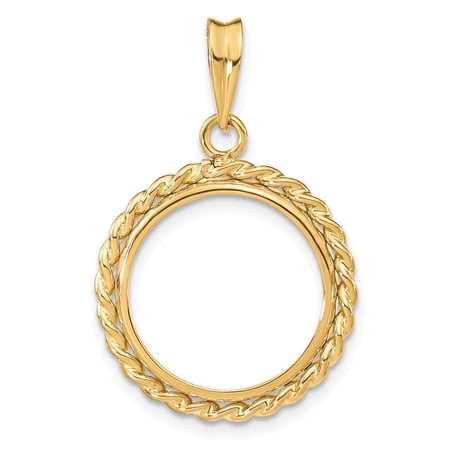 Finest Gold Wideband Distinguished Coin Jewelry 14K Polished with Twisted Wire 16.0 mm Prong Coin Bezel Pendant