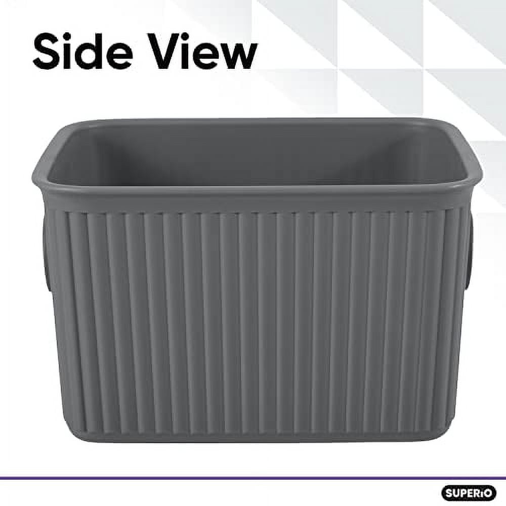 Superio Small Ribbed Plastic Storage Basket Organizer,  (Grey) Closet Storage bin for Shelf, Pantry, Office, and Cosmetics