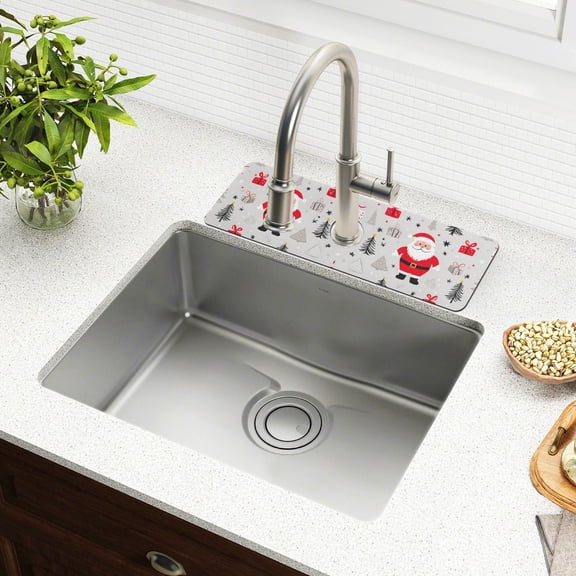 Yayeee Faucet Mat for Kitchen Sink 14.7" Diatomite Long Splash Guard Pad, Gray Christmas Santa