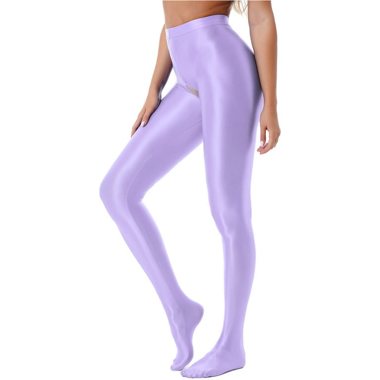 MSemis Women Glossy Oil Shiny Opaque Pantyhose Shimmery Tights Skinny  Leggings for Honeymoon Gift Light Purple M 