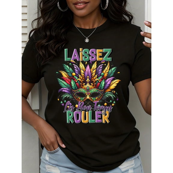 Laissez Les Bon Temps Rouler Mardi Gras Mask Festive Unisex Short Sleeve T-Shirt