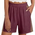 thumbnail image 3 of Gifts USSUMA Womens Colorblock Patchwork Wide Leg Five Inch Inseam Shorts High Waist Elastic Waist Pull On Breathable Cotton Blend Relaxed Fit Casual Summer Beachwear Travel, 3 of 7