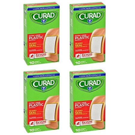 Curad X-Large Plastic Bandages 2x4-in 10 each.,(4 Pack) Including Alcohol Prep Pads (2)
