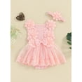 thumbnail image 2 of vera natura Infant Baby Girl Summer Jumpsuit Sleeveless Tulle Patchwork Lace Floral Romper with Headband, 2 of 8