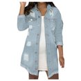 thumbnail image 4 of Vedolay Womens Coat Women's Jean Jackets Distresse Oversized Stretch Button Up Cropped Denim Jacket,Light Blue S, 4 of 4