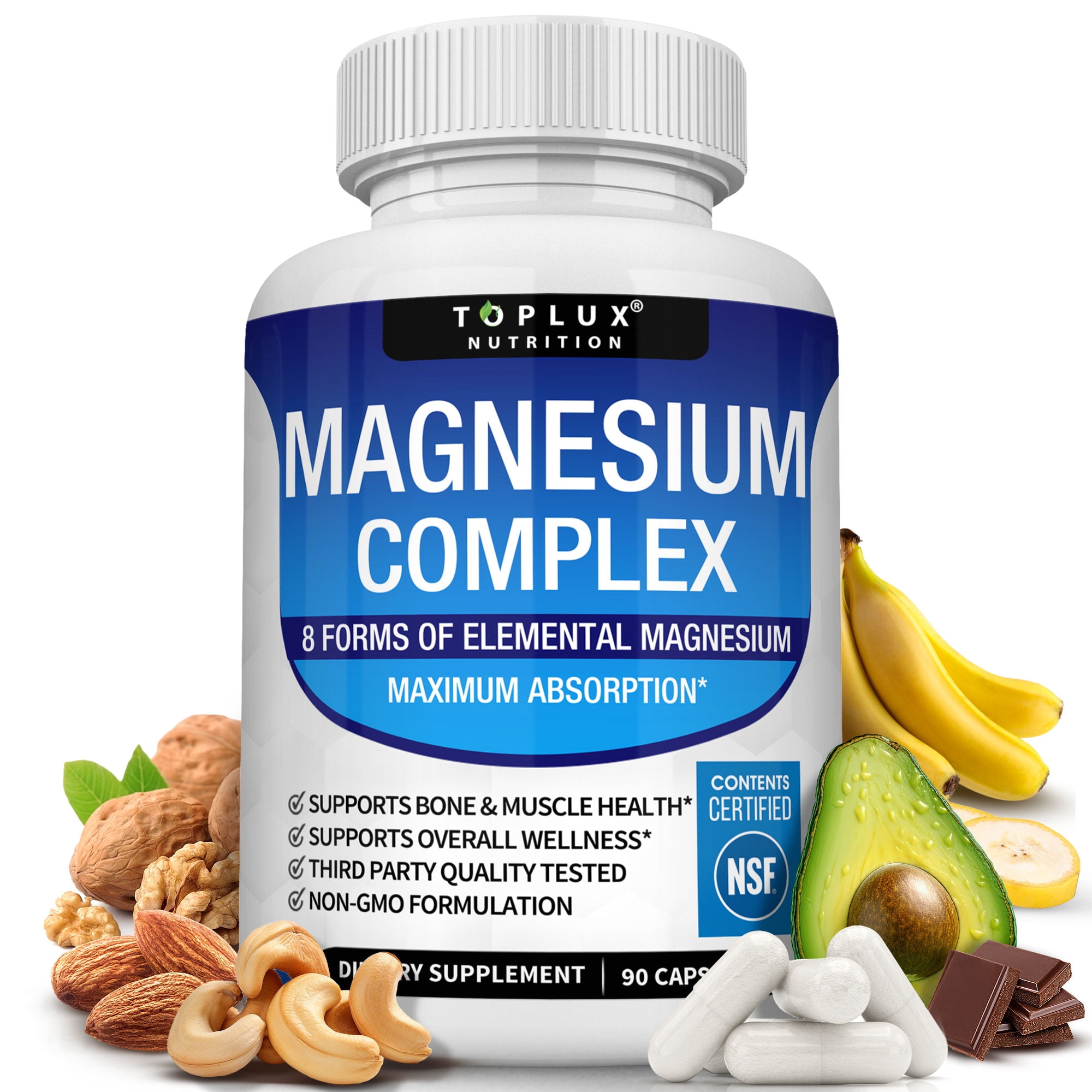 Toplux Magnesium Complex 8 Elemental Magnesium Supplement Glycinate, Citrate, Malate, Taurate