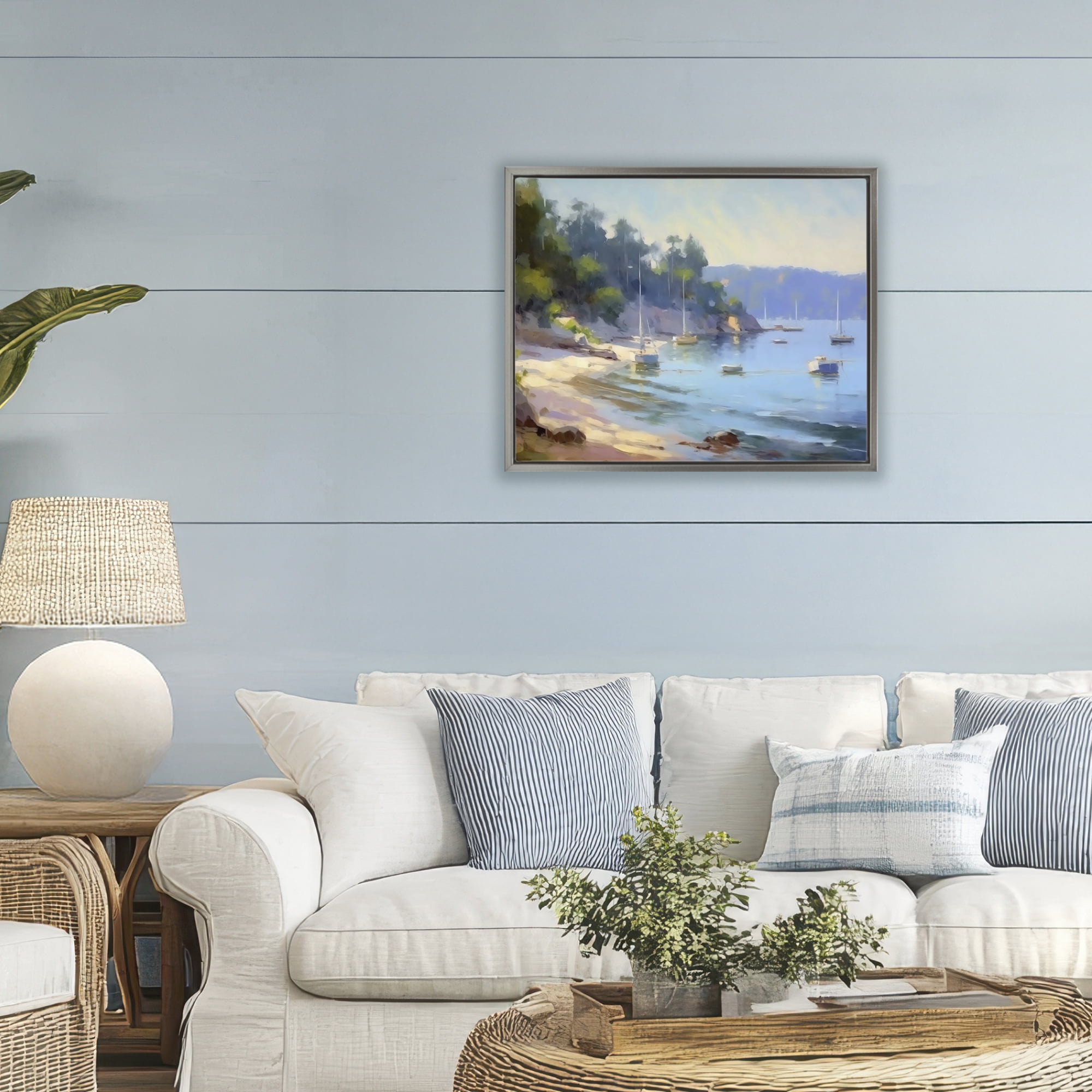 Stupell Industries Near The Shore Summer Sailing Gray Framed Floater Canvas Wall Art, design by Creative Studio