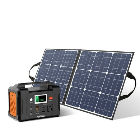 

200W Portable Power Station 40800mAh Solar Generator with 50W 18V Portable Solar Panel Flashfish Foldable Solar Charger with 5V USB 18V DC Output
