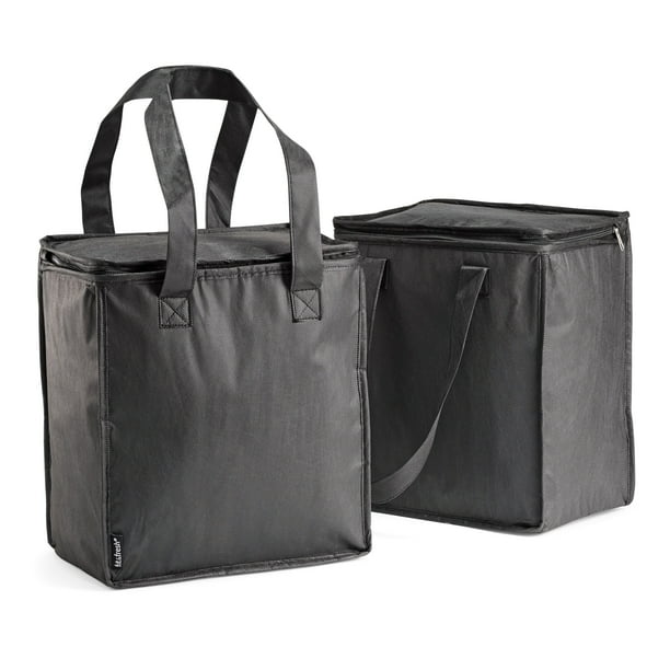 Set of 2 Insulated Grocery Bags with Zipper, Black