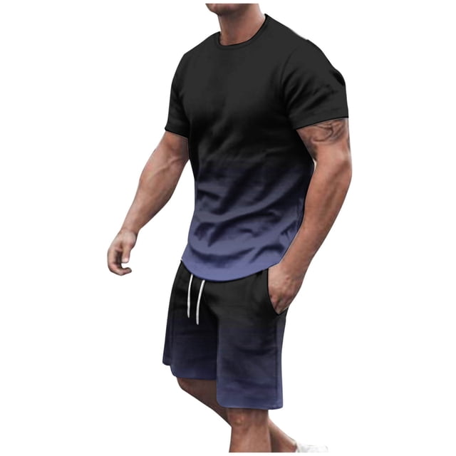 Mens Pantalones Casuales Cuello Redondo Impresión de Manga Corta Blusa Y Pantalones Cortos Traje, Pantalones de Traje para Hombres