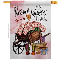 Breeze Decor H100081-BO 28 x 40 in. Tulips Happy Place Sweet Life Home Double-Sided Decorative Vertical House Flags - Decoration Banner Garden Yard Gift