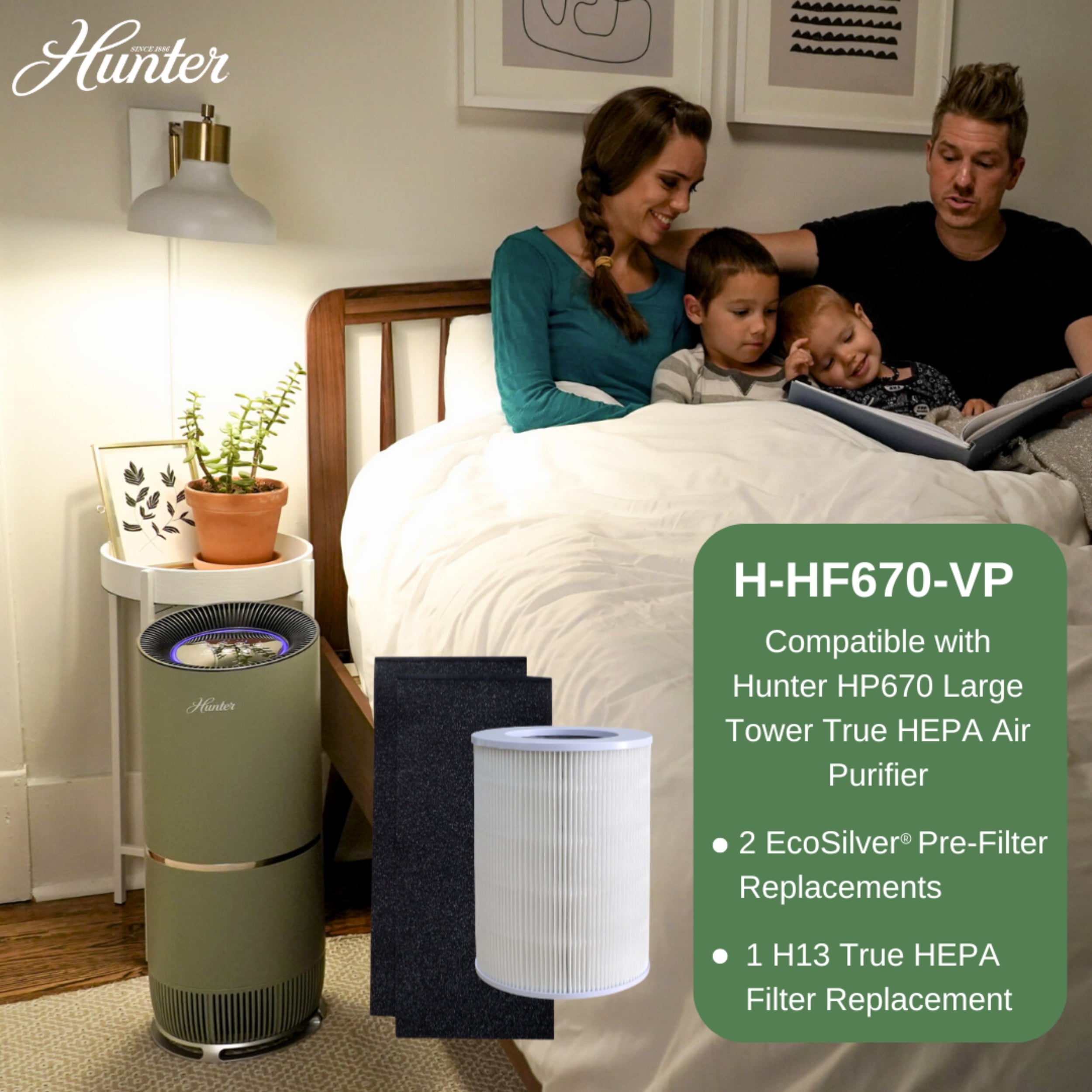 Hunter Fan Company  H-HF670-VP Replacement Filter Value Pack with HEPA EcoSilver Pre-Filter for HP670 Air Purifier Series, 3 Piece Set, White