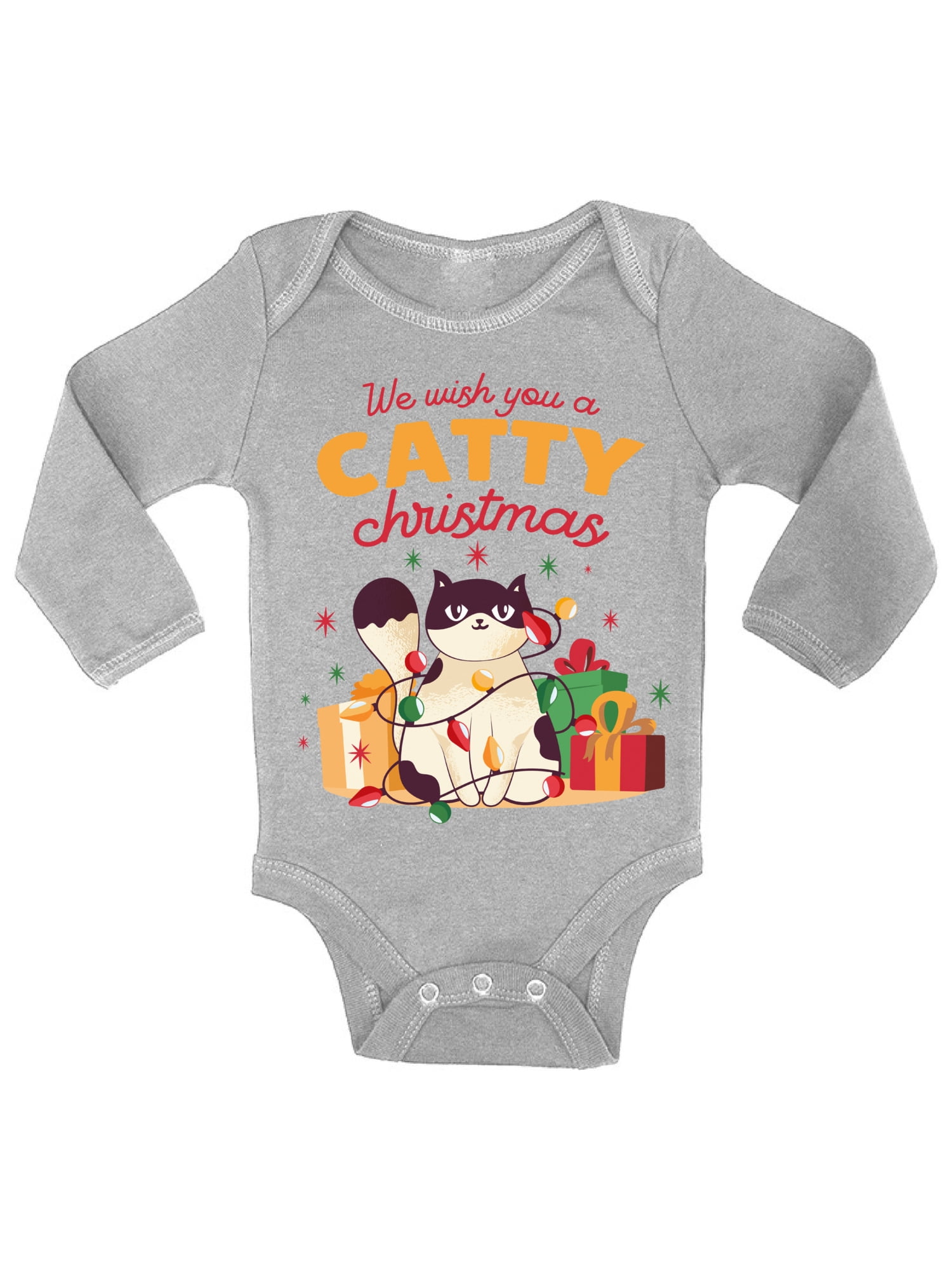 Catty Christmas Bodysuit Long Sleeve Xmas T Shirt For Baby Boys Baby Girls Kids Cats One Piece Top Walmart Com