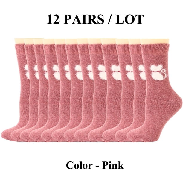 Calcetines de lana supergruesos para mujer, medias térmicas de punto con patrón de gato y dibujos animados de animales, suaves y cálidas, para invierno, 12 pares