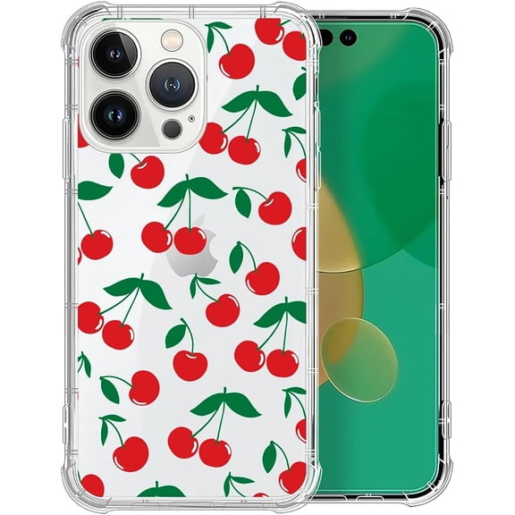 Case for iPhone 13 Pro,Drop Protection Slim Fit Clear Phone Cover TPU Shockproof Scratch-Resistant Design-Greenery Cherry