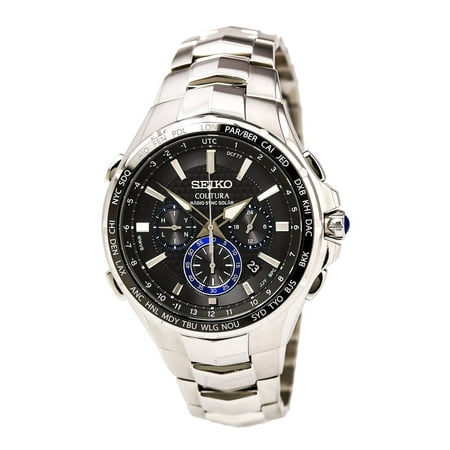 SSG009 Men's Coutura Radio Sync Solar Black Dial Steel Bracelet Chronograph World time (Best Solar Watches For Men)