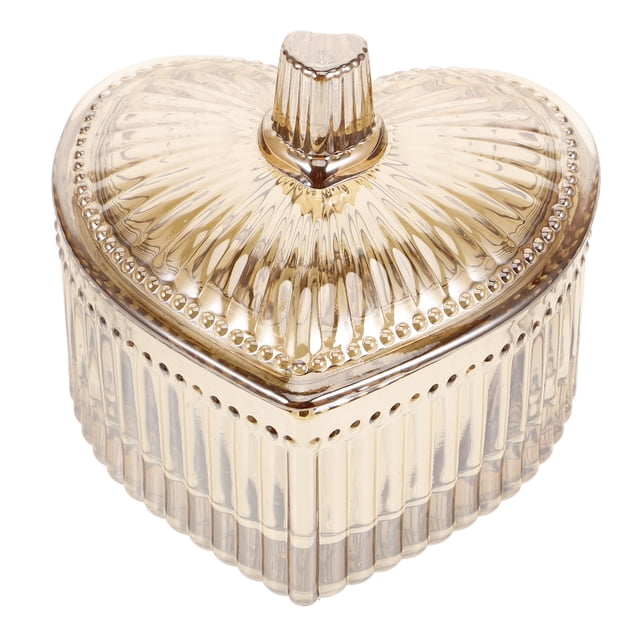 CIMAXIC Party Heart Shape Storage Jar Decorative Glass Jewelry Jar Party Candy Box Cookie Storage Jar,3.74"X3.62"X3.23"