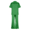 thumbnail image 6 of Besolor Women's Silk Satin Pajamas 2 Piece Outfits Short Sleeve Button down Shirt and Wide Leg Pants Sets Sleepwear Pjs Green, 6 of 9