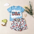 thumbnail image 2 of YDFCWXW Toddler Baby 4th of July Outfit Boy Girl Oversized Romper Shirts Shorts Set Matching Clothes (Light Blue, 18-24 Months), 2 of 5