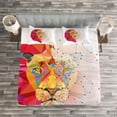 thumbnail image 3 of Ambesonne Geometric Quilted Bedspread Set 3 Pcs, Lion Head, Queen Size, White Pink Orange, 3 of 3