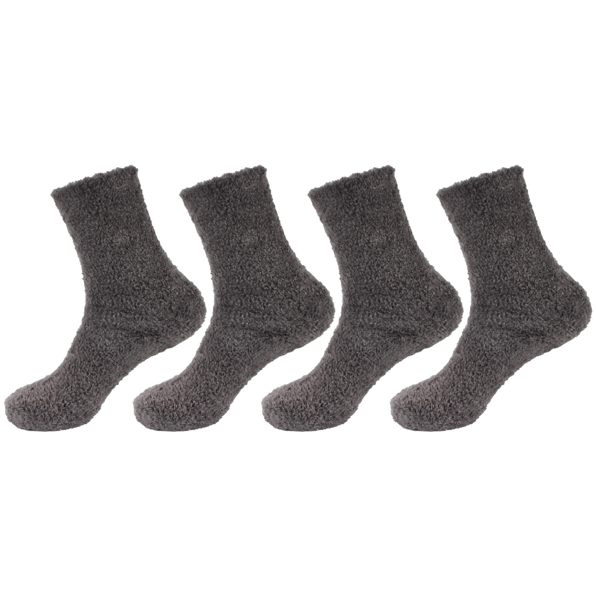 Dark Grey Fuzzy Socks with Grips for Men x2 Pairs