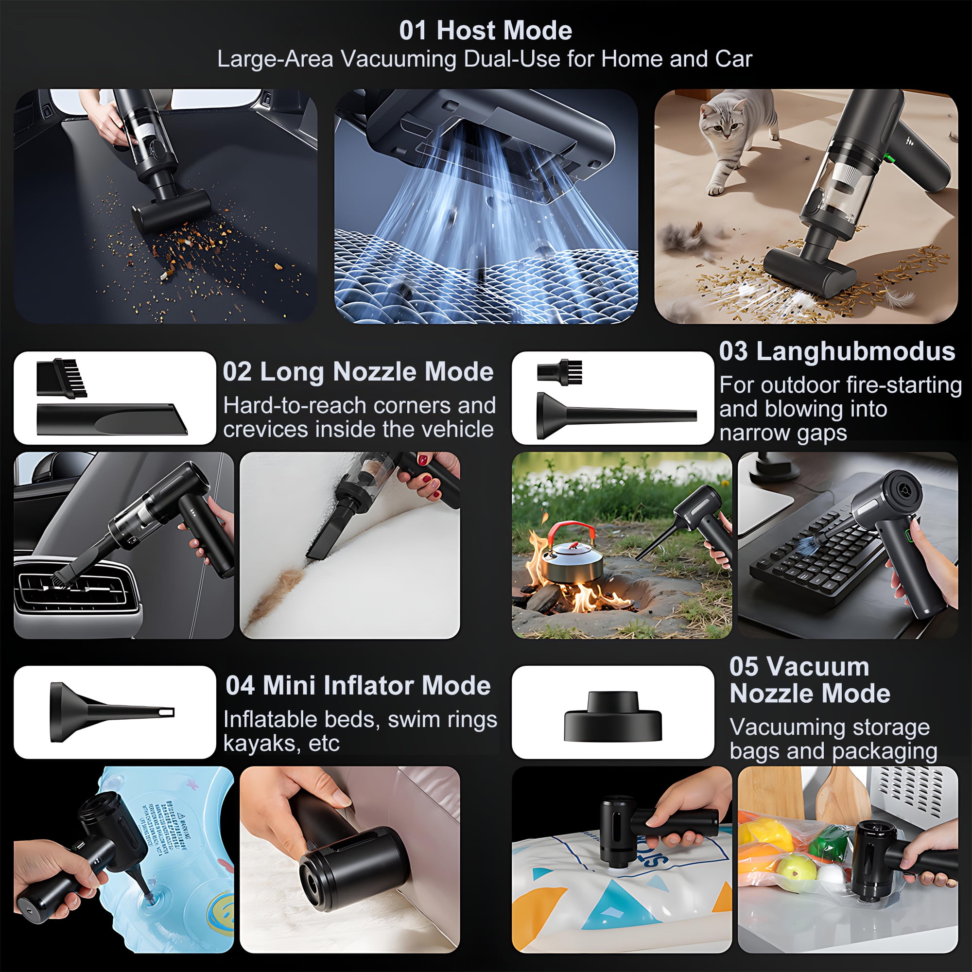 Pecham 20000Pa Handheld Vacuum Cleaner, 4 in 1 Car Vacuum Cleaner & Air Duster, Keyboard Mini Vacuum Cleaner with 6000mAh Battery for Home, Car, Office, Pet Hair