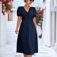 thumbnail image 2 of Vestido de mujer con nudo torcido, cuello en V, manga corta abombada, dobladillo suelto, vestido largo informal para uso diario, 2 of 6