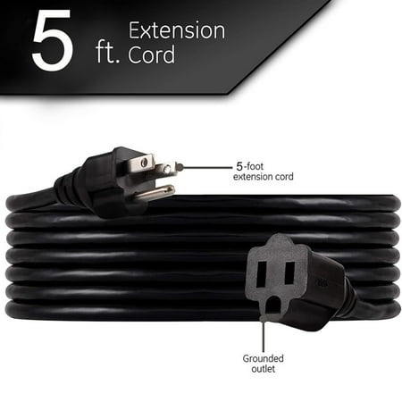 

5 Ft Extension Cord Double Insulated General Purpose 16 AWG SJTW Heavy Duty Power Cord for Indoor and Outdoor