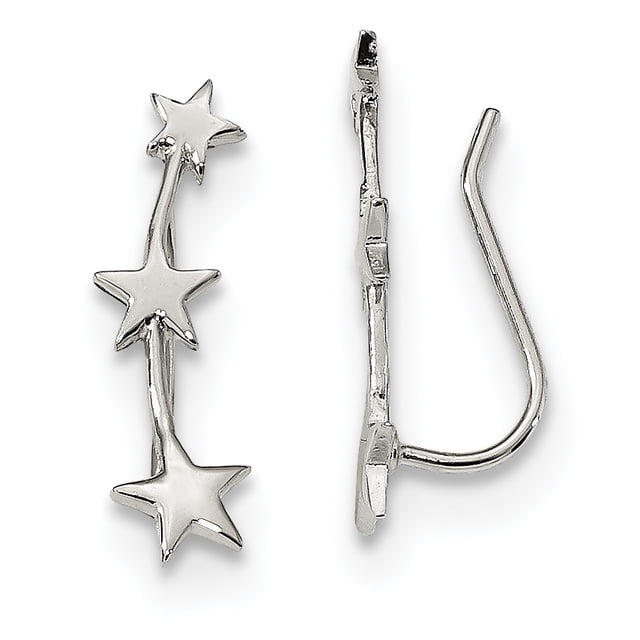 925 Sterling Silver Three Star Ear Climber Earrings Celestial
