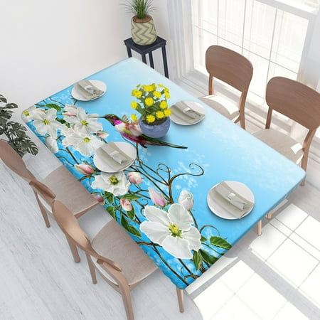 

Elastic Edge Fitted Tablecloth Floral Tree Bloom for Rectangle Table 4 FT 30 X 48 Inch