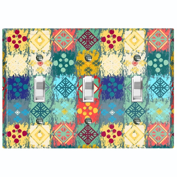 Metal Light Switch Plate Cover Colorful Ethnic Aztec Tribal Patch Pattern SFR050