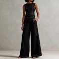 thumbnail image 5 of CIENVNSTG Workout Sets For Women Sleeveless Crop Top Wide Leg Pants 2 Piece Outfit Cruise Travel Beach Vacation Clothes With Pocket L, 5 of 7