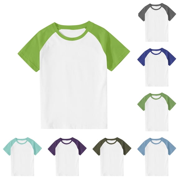 HVOBTTY Summer Toddler Kid's Short Sleeve Crew Neck T-Shirt Solid Color Raglan Sleeve Blouse Casual Wear Top