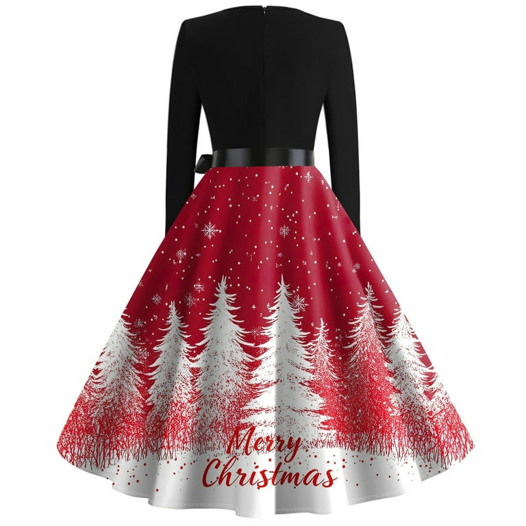 Women's Christmas Flare Dress Long Sleeve Round Neck Retro Party Casual  Dress with Snowflake, Christmas Tree, Snowman Print, Hollow Out Design for  Holiday, Merry Christmas,White,L - Walmart.com