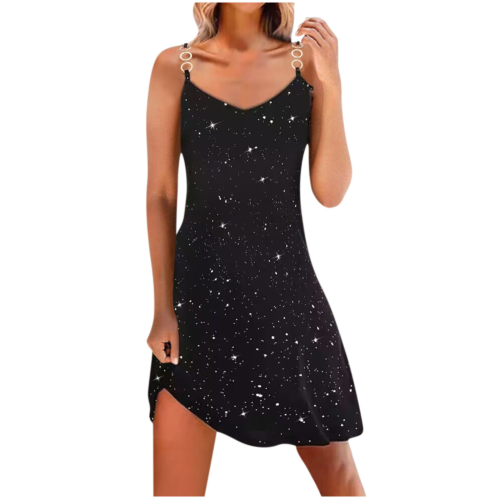 RYRJJ Women's Sexy Glitter V-Neck Party Dress Sleeveless A-Line Evening ...