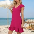 thumbnail image 4 of RYRJJ Summer Dresses for Women Cute Ruffle Cap Sleeve V-Neck Flowy Swing Mini Dress Casual Swiss Dot Short Dress(Hot Pink,XL), 4 of 8